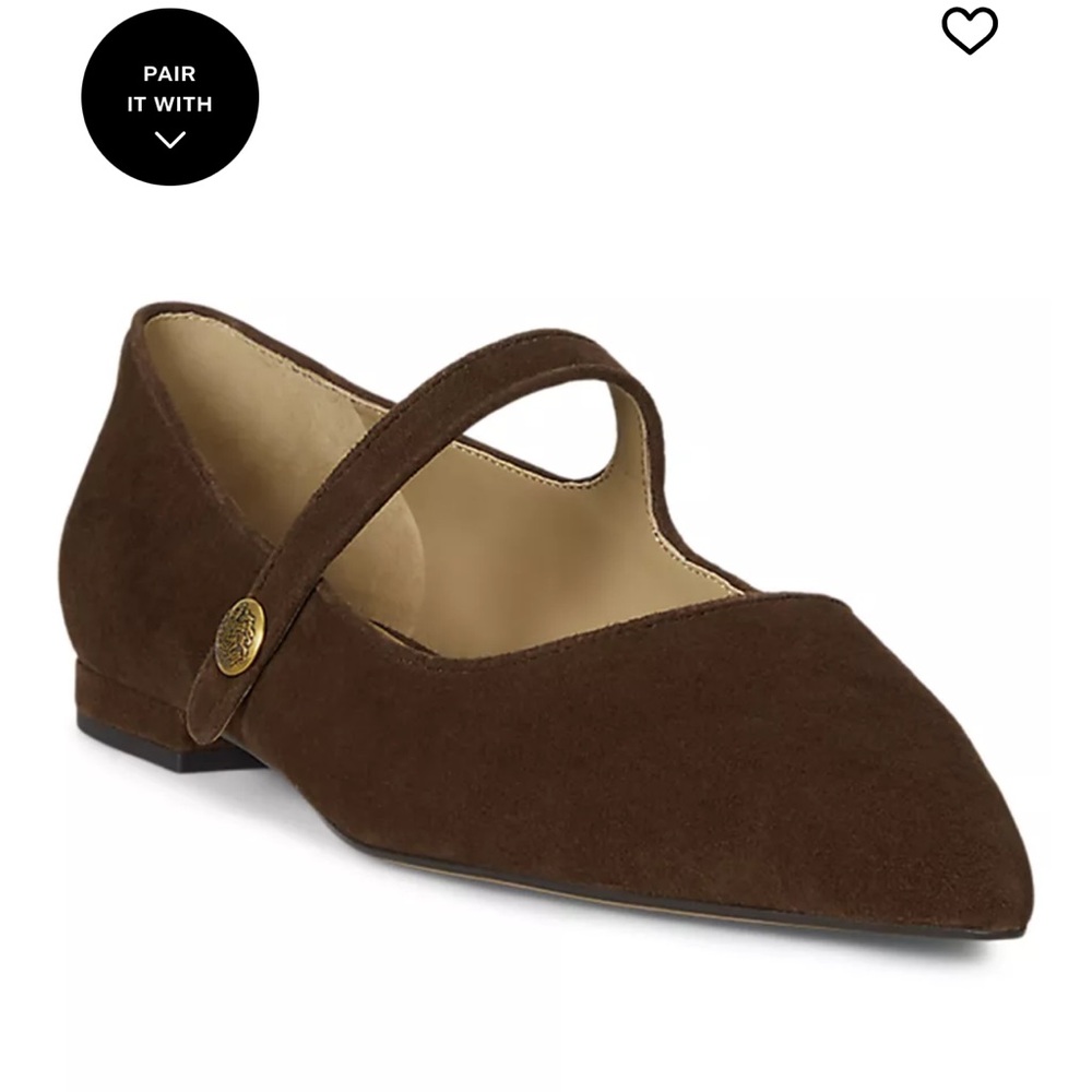 Ralph Lauren Brown Suede Pointed Mary Jane Flat